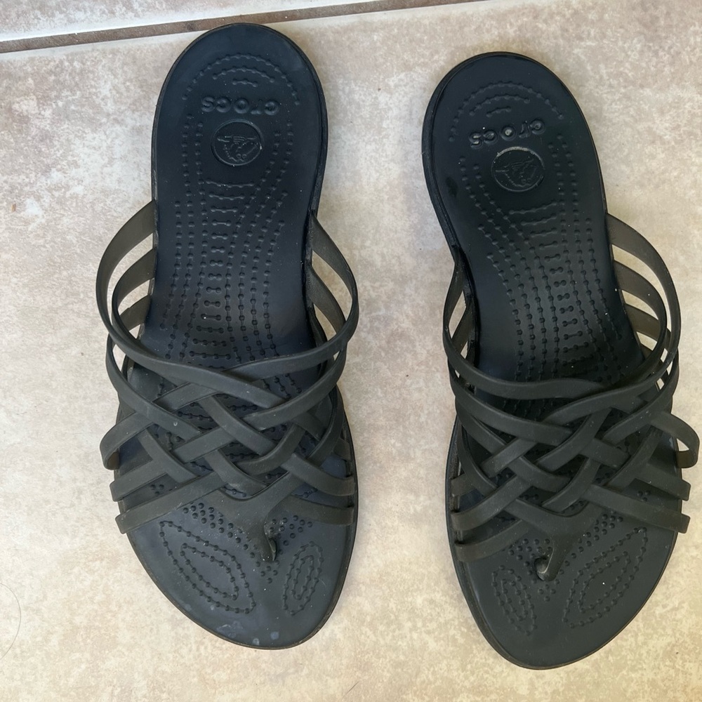 Black croc sandals